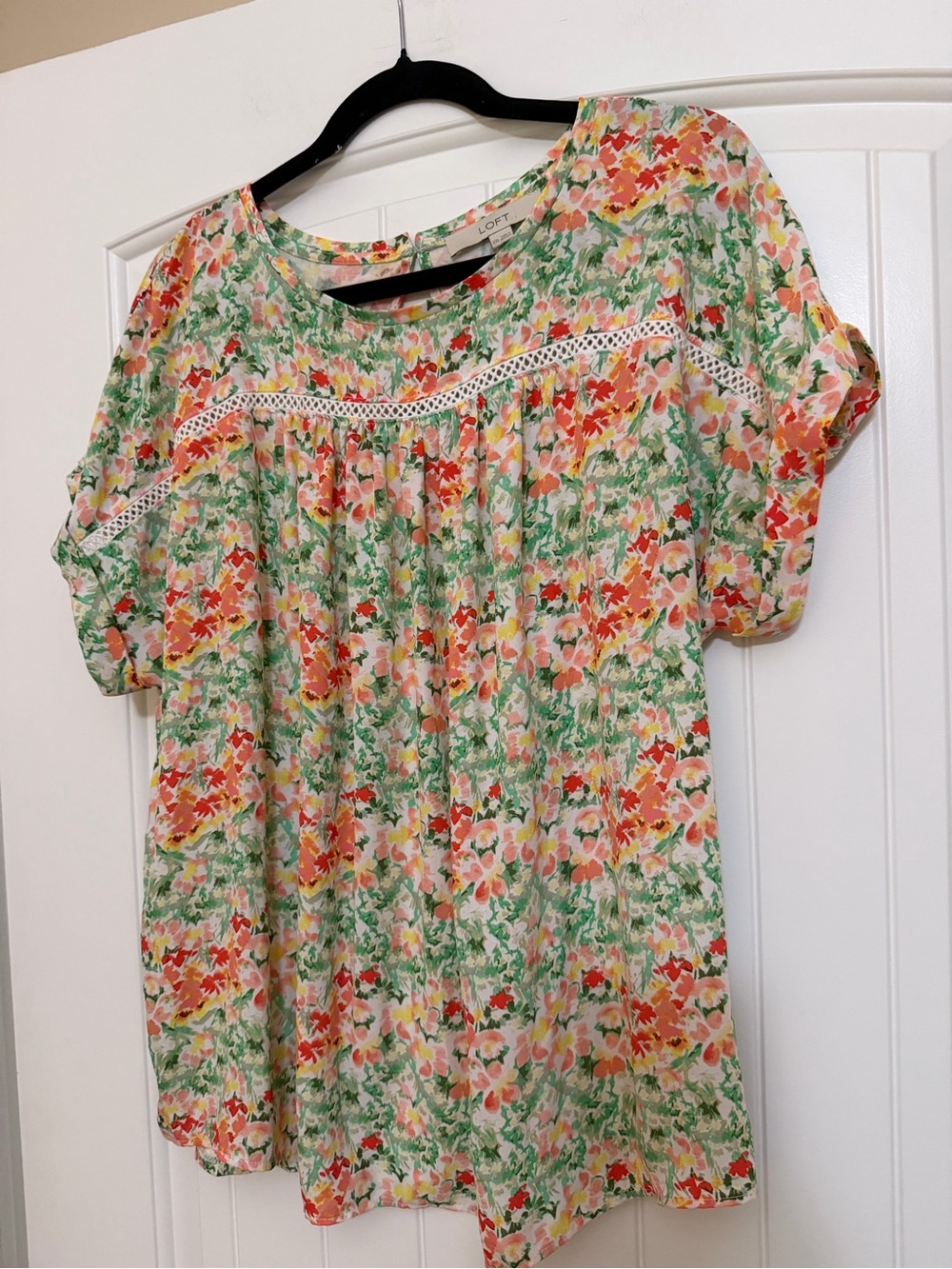 LOFT Floral Blouse in Green, Pink, Orange - Picture 2 of 16